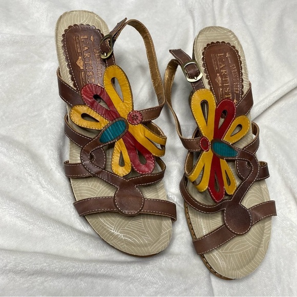 L'Artiste by Spring Step Ronella Multi Strap Leather Wedge Sandals - Picture 15 of 16